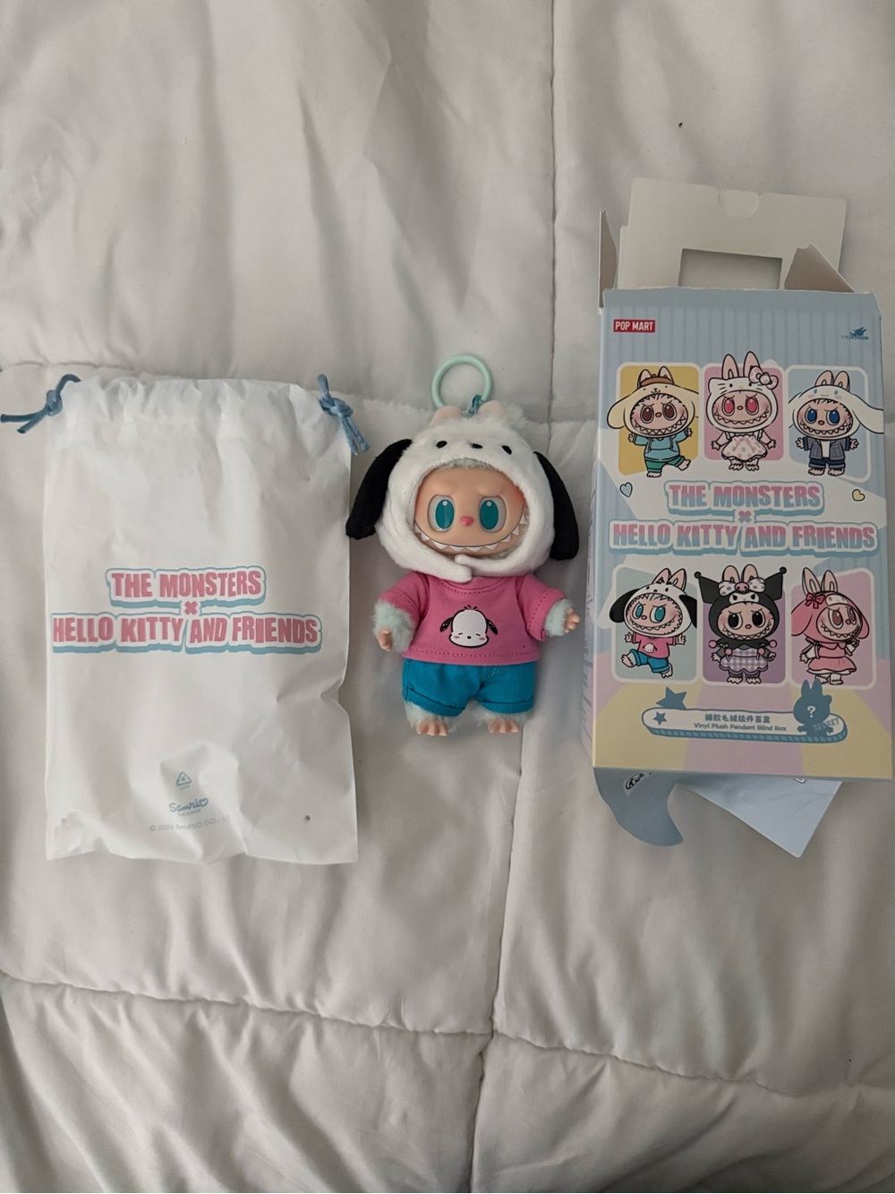 The Monsters Hello Kitty and Friends Plush Keychain - Pink & Blue